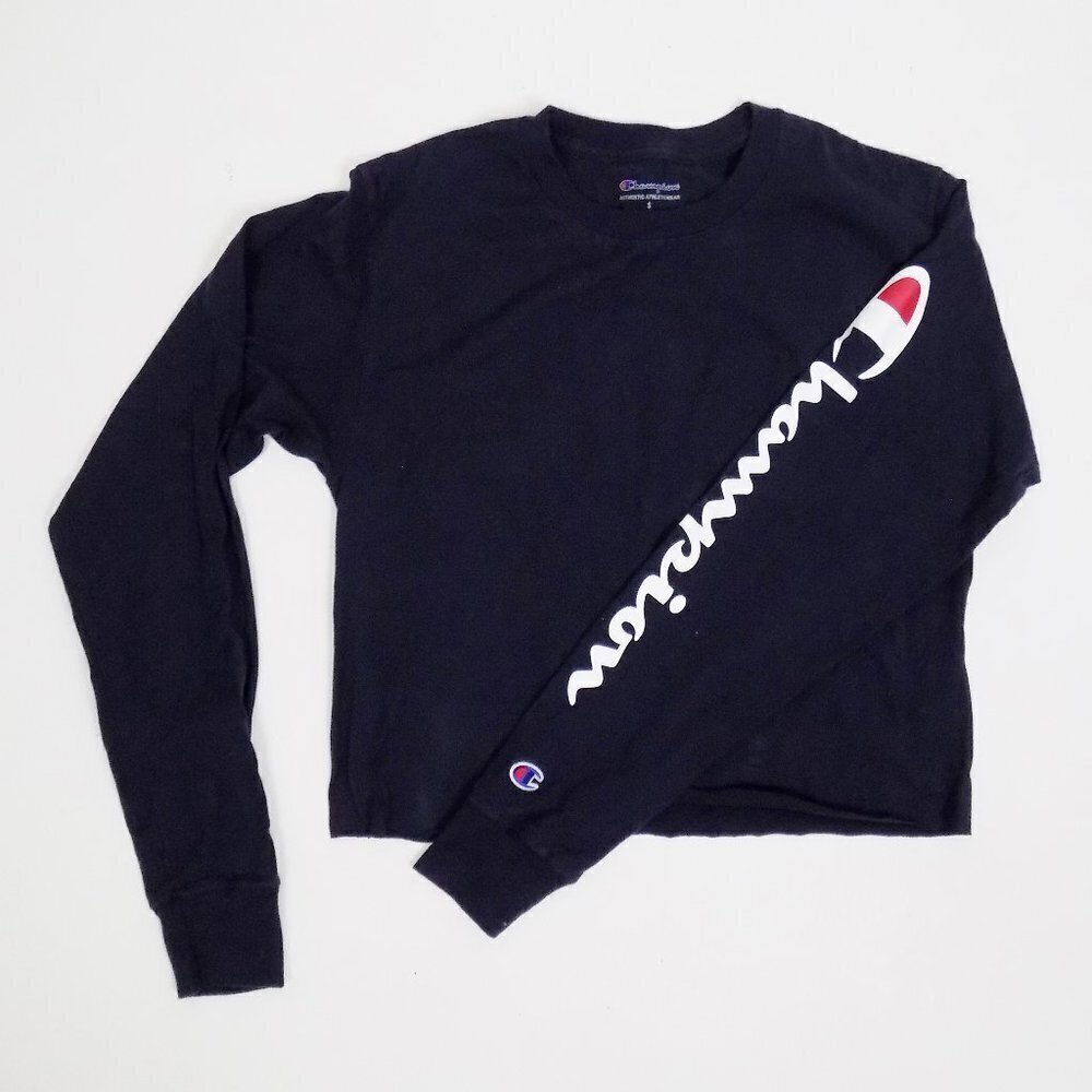champion logo tee long sleeve crop top